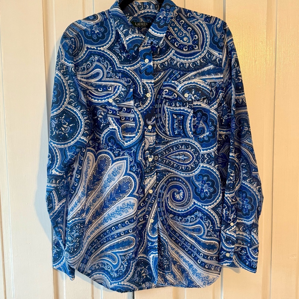 Lauren Ralph Lauren Blue Paisley Button Down Shirt - XL